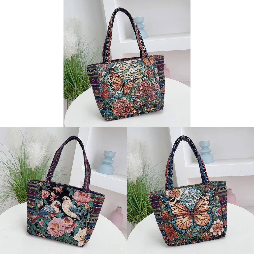 Bohemian Fabric Tote Bag With Contrasting Colors And Inner Zipper Pocket For Women