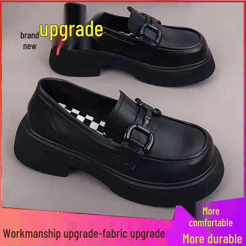 Women's High-End French Leather Loafers: 2025 New Thick-Soled, Height-Increasing, Soft & Versatile British Style Shoes