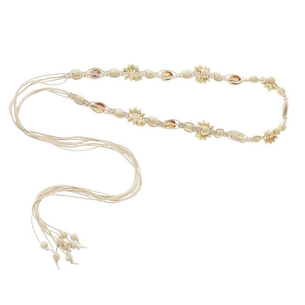 Bohemian Style Braided Waist Belt with Ethnic Wooden Beads and Vintage Tassels for Women and Girls