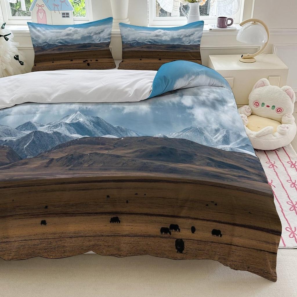 Mountains Bedding Set 3D Printed Landscape Duvet Cover Set Soft Single Twin Size Home Decor Duvet Cover Set Home Decorations