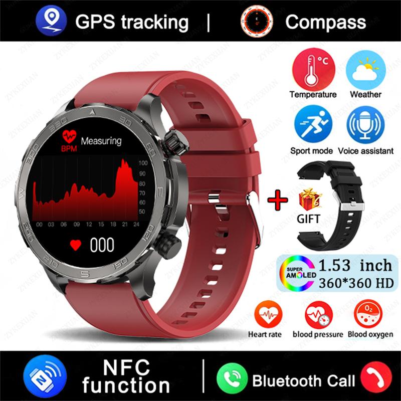 GPS Track Smart Watch AMOLED Screen Always Show Time Sports Fitness Heart Rate IP68 Waterproof Compass Call  New Smartwatch