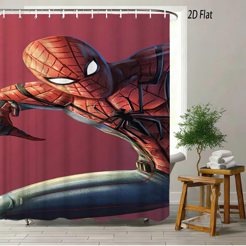 Spider-Man Black Red Gold Suit Waterproof Shower Curtain For Superhero Bathroom Decor