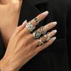 Exaggerated Black Love Acrylic Diamond Ring Set, Design Sense Metal Threaded Lip Ring