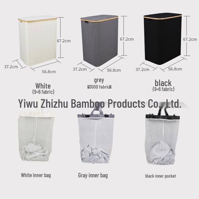 Camphor Bamboo Foldable Laundry Hamper with Three Pockets – Large Capacity, Antibacterial, and Anti-Mildew