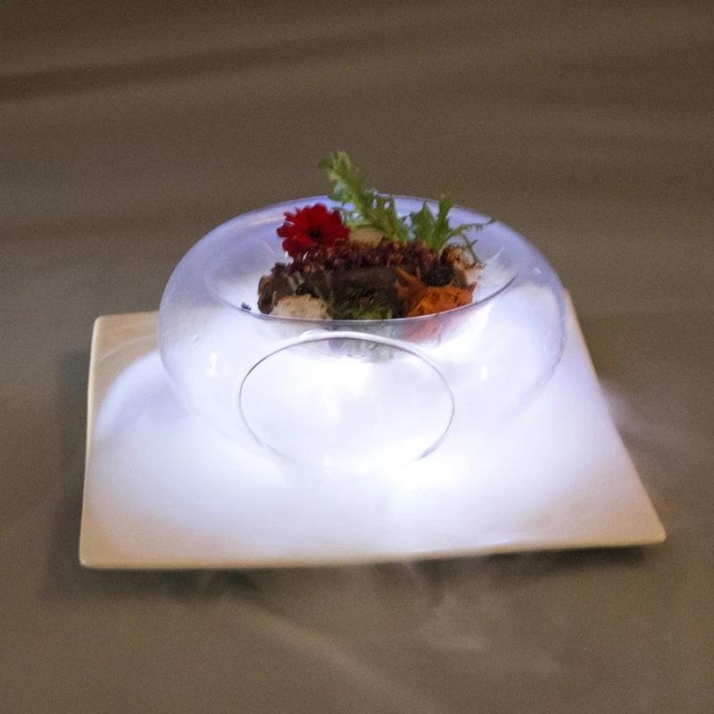 Transparente Hochtemperatur-Glasschüssel mit Seitenöffnung Trockeneis-Schüssel Kreatives Küchengeschirr Spezielle Restaurant Salatschüssel