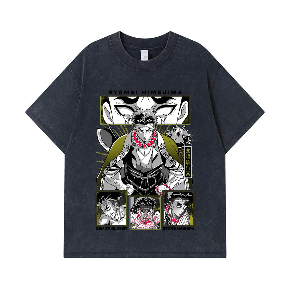275 GSM Washed T-shirts 100% Cotton Demon Slayer V84 Gyomei Print Unisex Heavy Cotton T Shirt