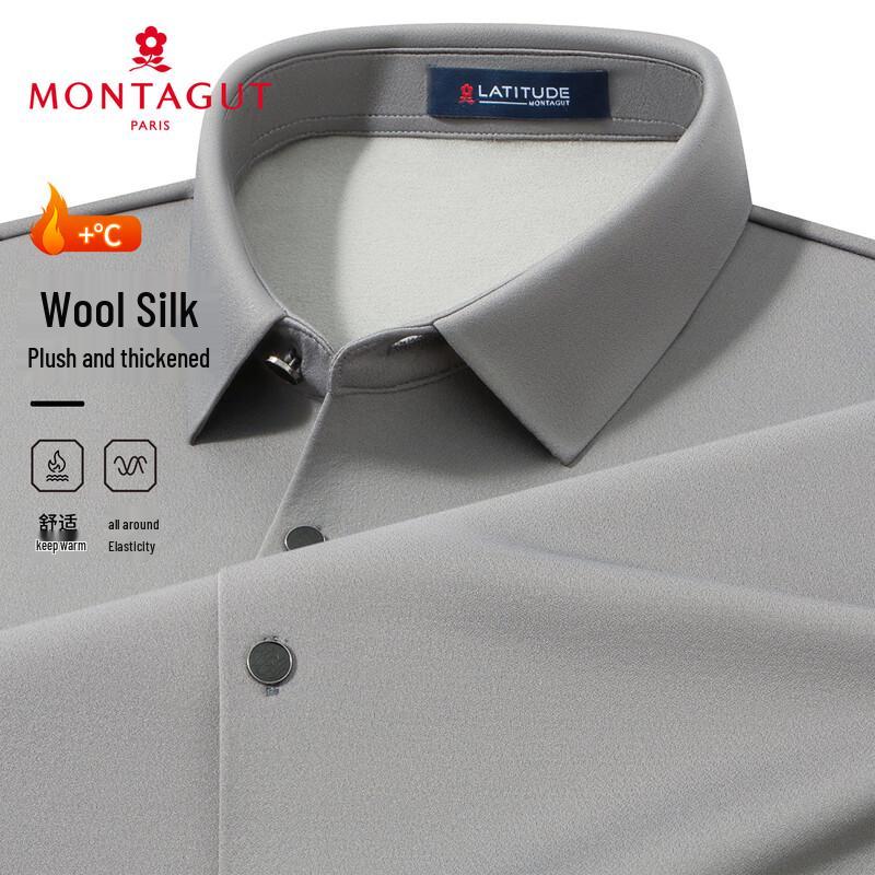 MONTAGUT Men s Winter Lambswool Silk Blend Thermal Shirt L