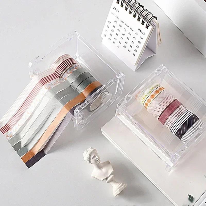 Household Convenience Creative Cutter Set Tape Dispenser Transparent Holder Storage Box Office Washi Tapes Organizer Accessories