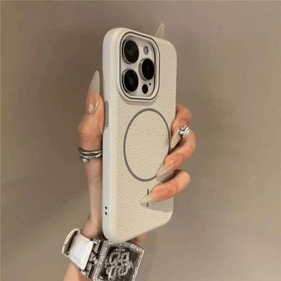 Magnetische Hülle aus PU-Leder mit Lychee-Muster für iPhone 16 15 14 Plus 13 12 11 Pro Max für Magsafe kabelloses Laden weiche Hülle