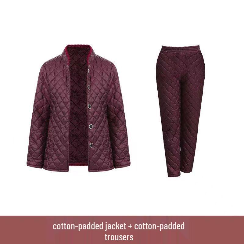 Warm Velvet Cotton Suit for Mom and Grandma: Autumn/Winter Three-Piece Set for Mature Women