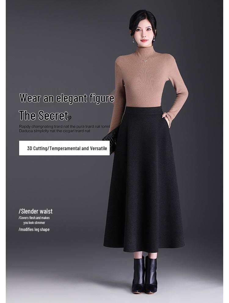 Trendy Women's Winter Woolen A-Line Half-Skirt: Mid-Length Flare Design
