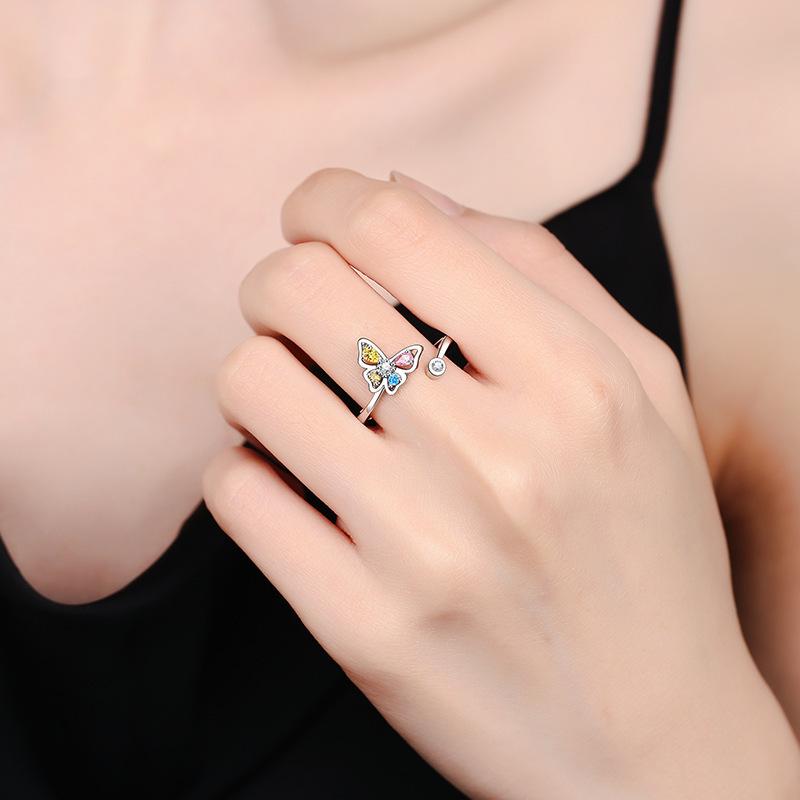 Simple Creative Butterfly Zircon Adjustable Ring with Fairy Design