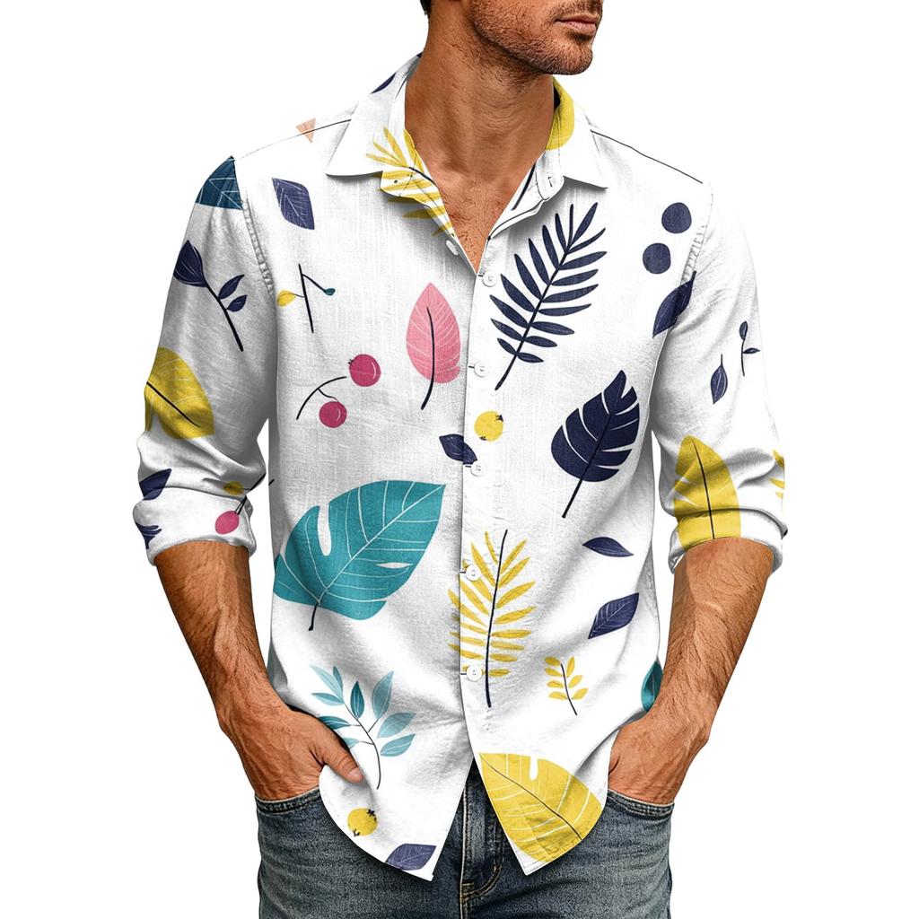 Hawaii Print - Men's Casual Long-Sleeved Shirt