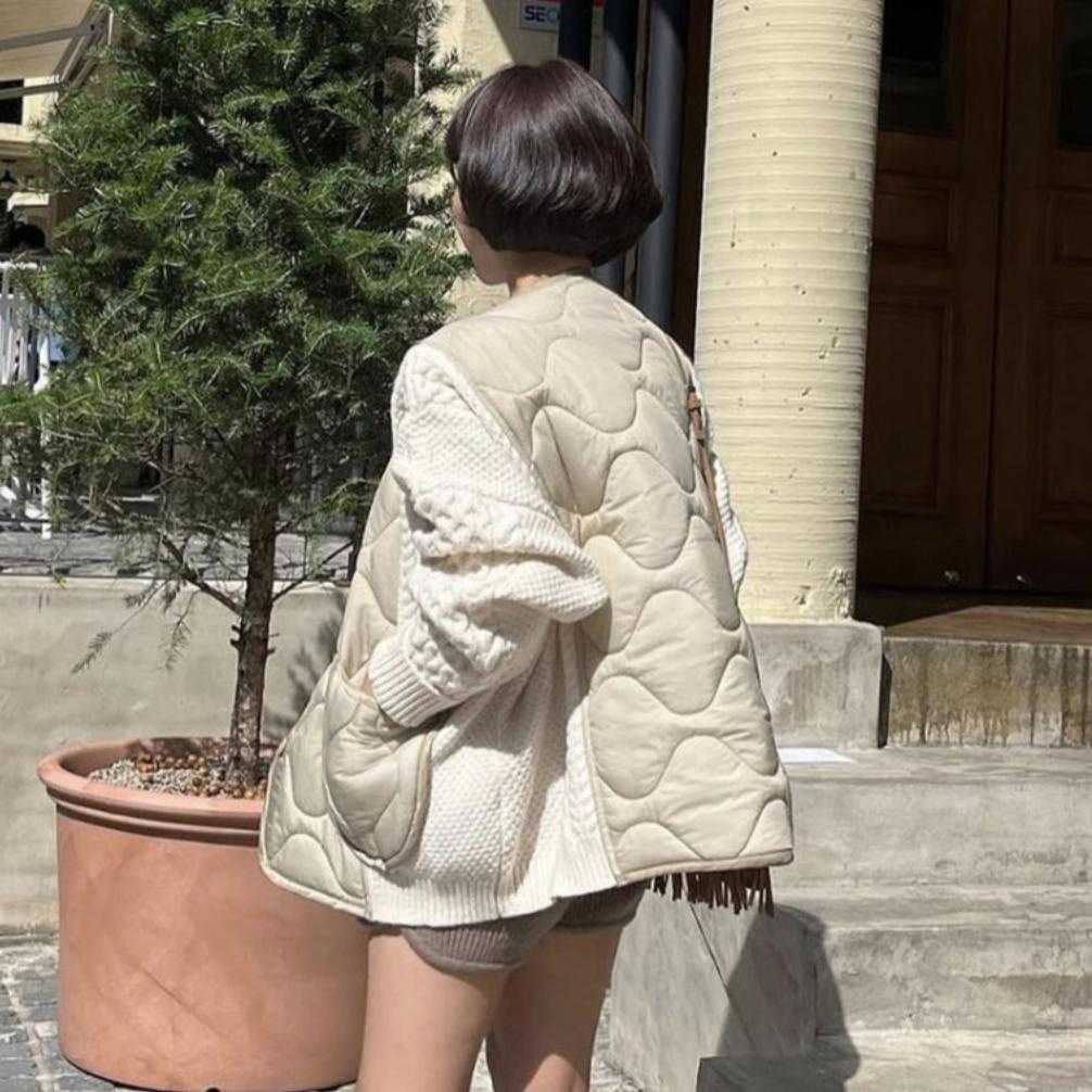 DIMANAF 2025 Winter Women Sweaters Patchwork Wadded Buttons Coat Knitting Jacket Fake Two-Piece Loose Sweater