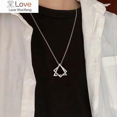 Geometric Stacking Square Triangle Interlocking Pendant For Men Stainless Steel Modern Trendy Male Streetwear Necklace