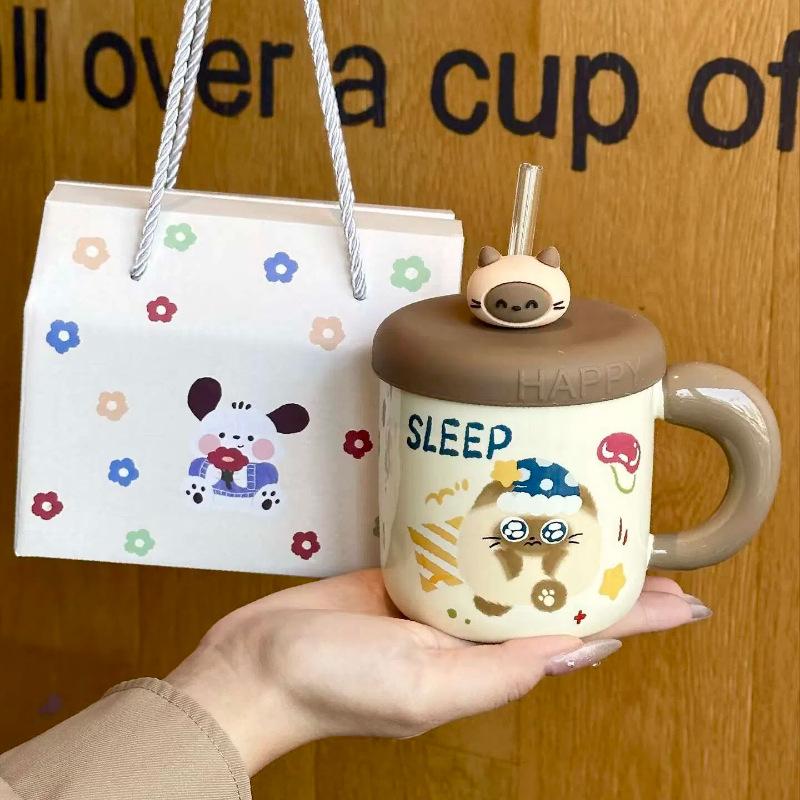 Birthday Gift for Girls Milk Fufu Siamese Cat Mug Couple Ceramic Coffee Cup Girlfriend Souvenir Gift Box