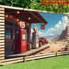 2D plane, 1 piece of retro 66th Highway gas station background banner,suitable for themed parties, perfectly matching ro