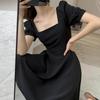 Square Neck Retro Short Sleeve Women Dress Fashion Summer Elegant Female Basic Bodycon A Line Dresses