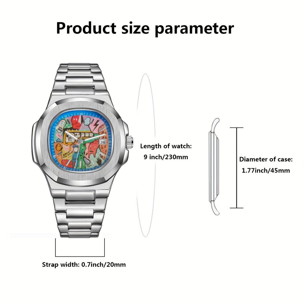 Business Square Comic Cartoon Dial Quartz Men's WatchTop Casual High Quality Steel Top Waterproof Sport Men Watch Male Clock