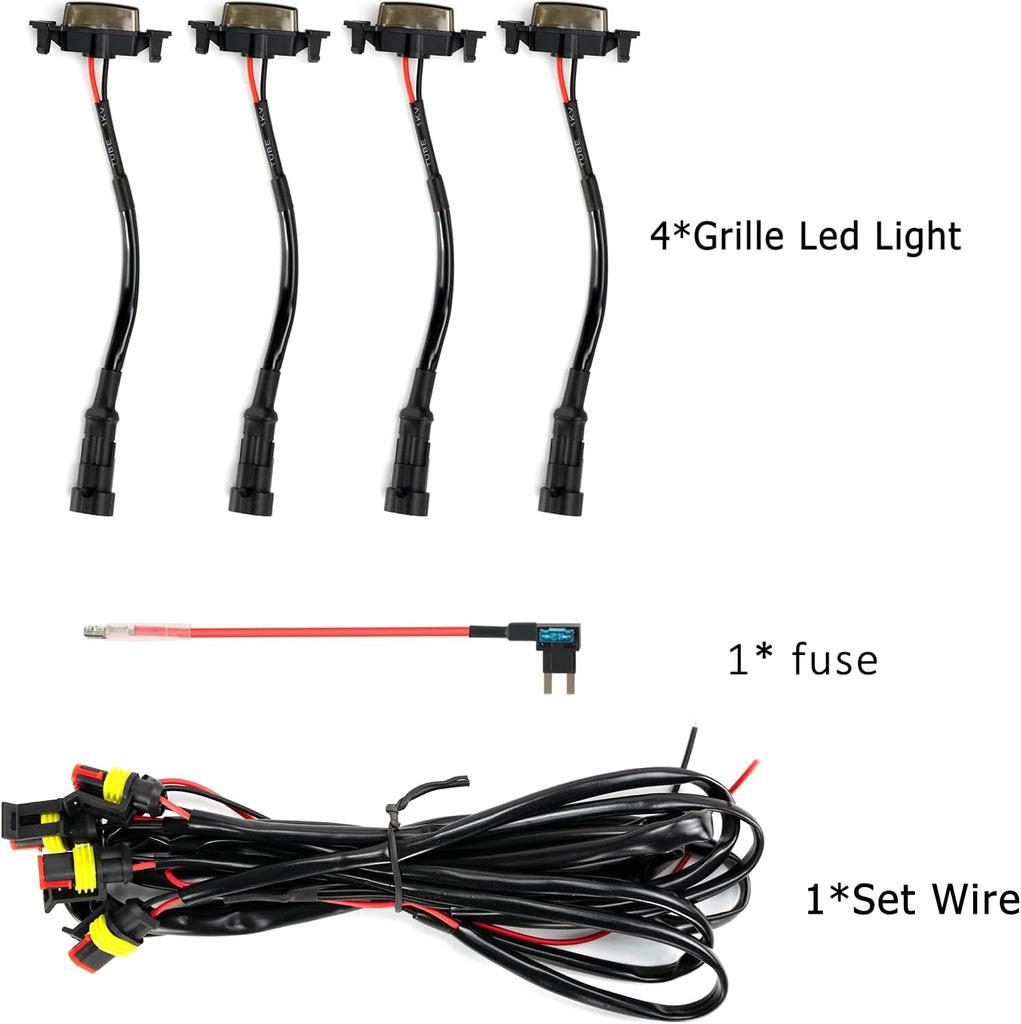 LED Grille Lights 4 PCS with Fuse Adaptor for Tacoma TRD PRO 2016-2025 OEM Front Grille, Amber Shell with Amber Light