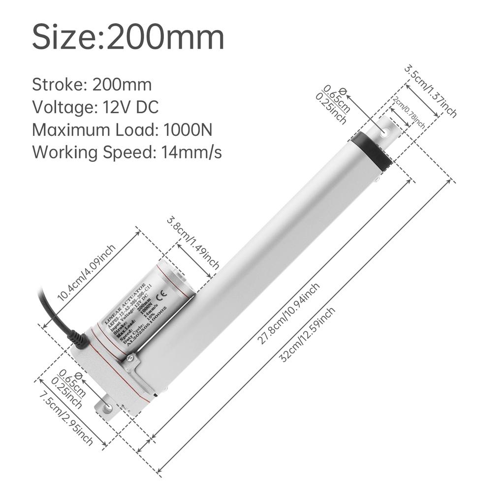 12V Linear Actuator High Speed 14mm/s 1000N/220lb IP54 Waterproof Heavy Duty Linear Motion Actuator with Mounting Bracket