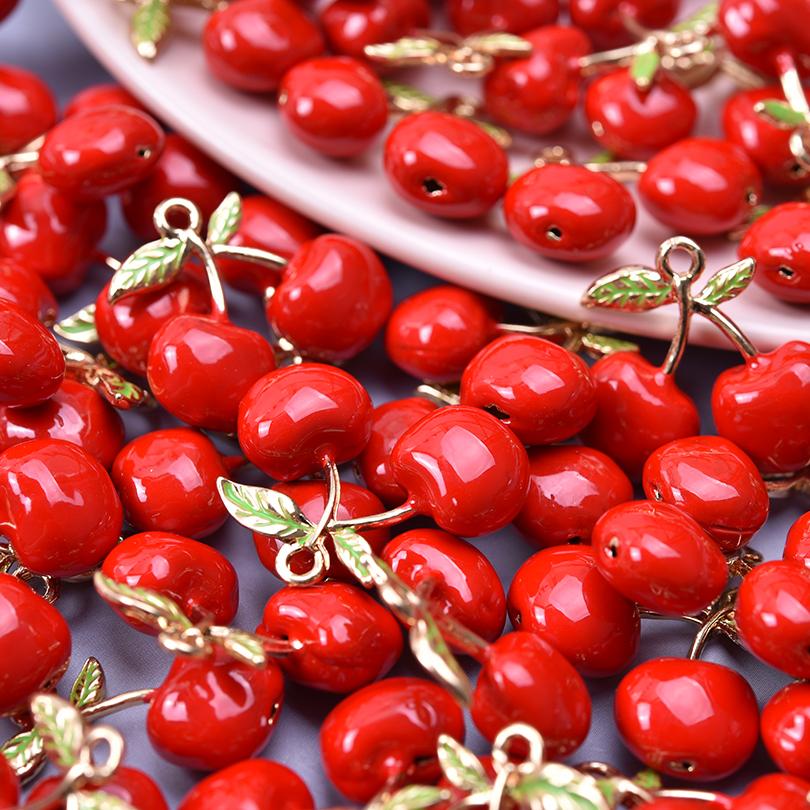5pcs/Lot Cute Three-Dimensional Fruit Charm Enamel Cherry Mushroom Strawberry Pendants For Jewelry Making Supplies Banana Charms