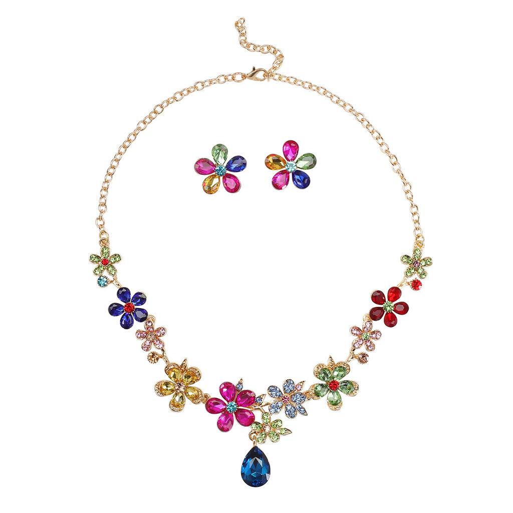 Necklace Earrings Set Women'S Jewelry Crystal Water Extra Alloy Bridal Wedding Jewelry Flowers Retro Style
