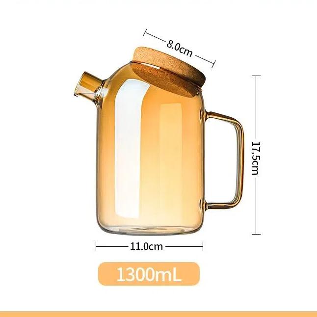 Creative Borosilicate Glass Teapot with Cork Lid & Handle | Large Capacity Water & Juice Kettle