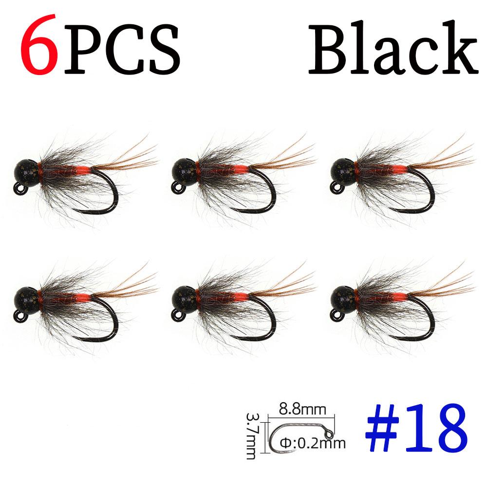 6PCS Jig Tungsten Bead Head Nymph Euro Nymph Fast Sinking Barbless Hook Fly Fishing For Trout Grayling Panfish Insect Baits Lure