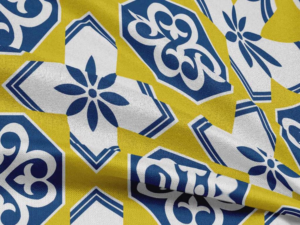 oneOone Cotton Flex Arctic Blue Fabric Floral & Tiles Moroccan Sewing Craft Projects Fabric Prints By Meter 40 Inch