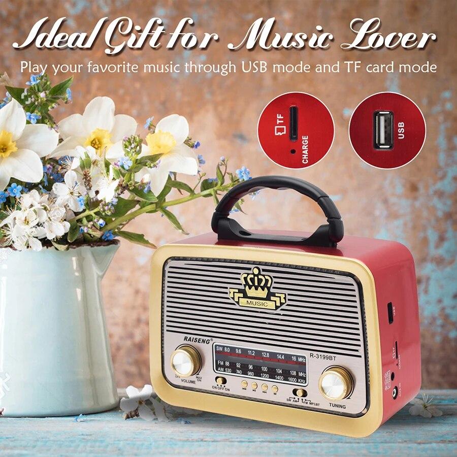 Vintage AM/FM/SW Radio with Light Home Radio Portable Wireless Bluetooth Audio TF Card USB Flash Disk MP3 Player