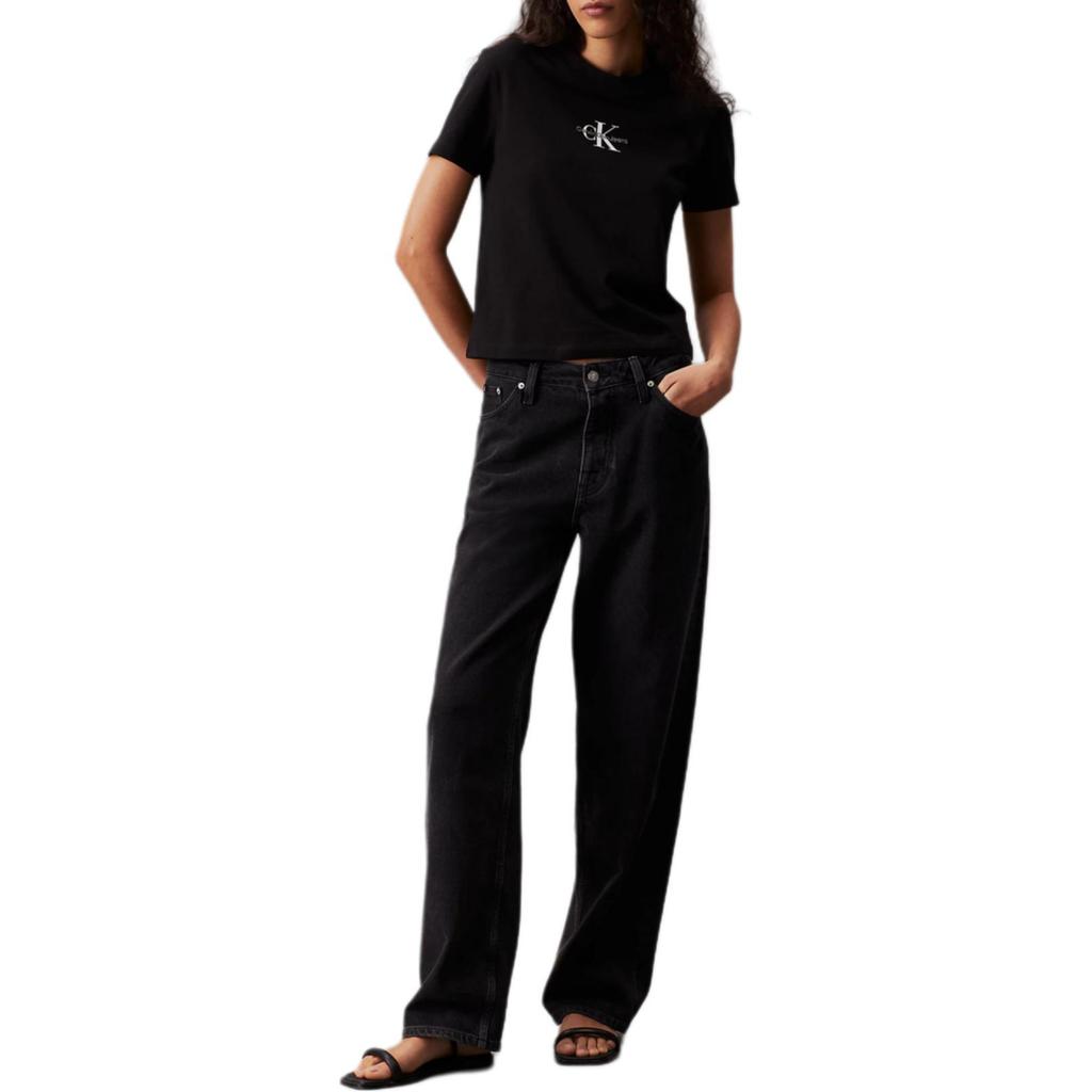 Calvin Klein Jeans Letter Print Short Slim Fit Round Neck T-Shirt Women Tops Black J20J223113-BEH