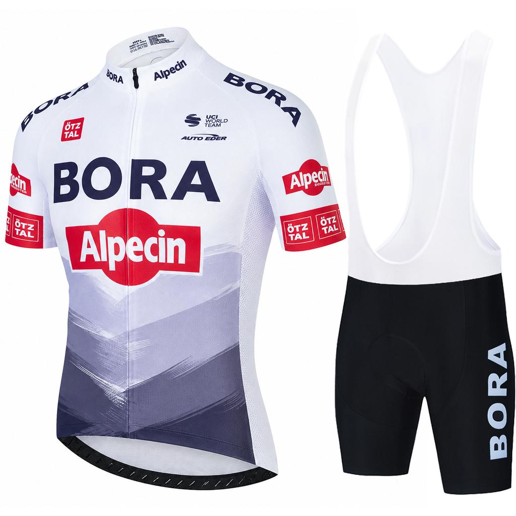 UCI BORA Men Cycling Kit Short Sleeve Jersey Bib Shorts Road Bicycle Wear Breathable Quick Dry Outdoor Sports Riding Clothing