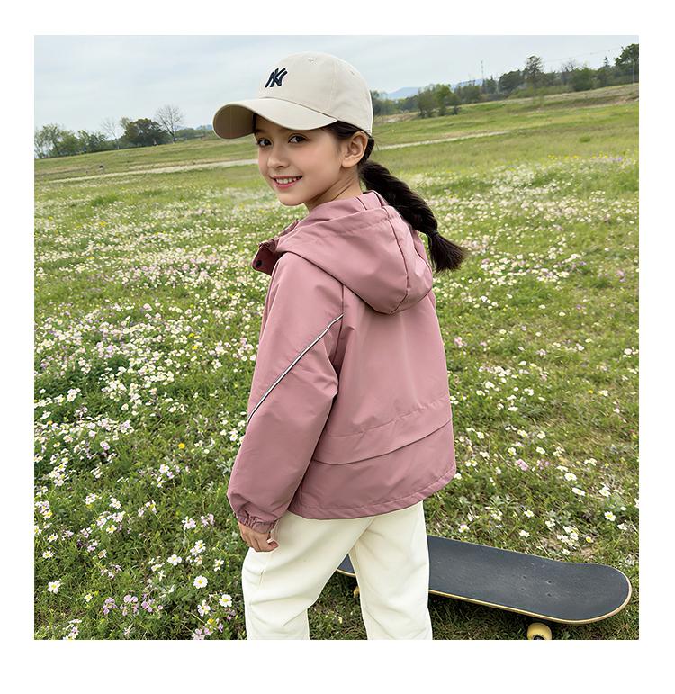 Girls' long sleeved jacket new spring mid to large children's hooded teddy bear top jacket