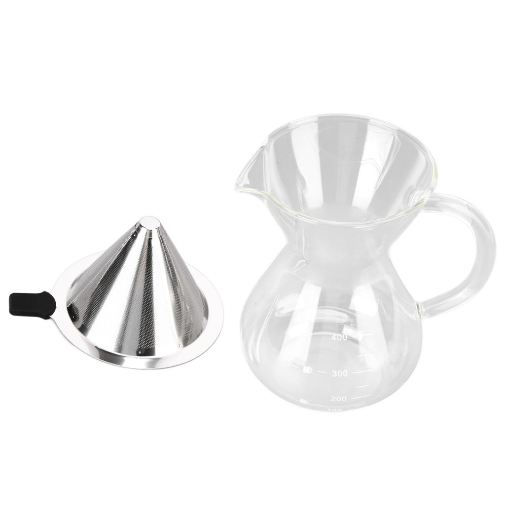 400ml Glass Coffee Pot Kettle Heat Resistant Pour Over Coffee Maker with Stainless Steel Filter for Home KitchenRound