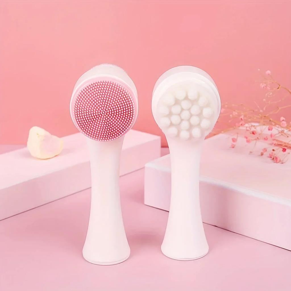 3D Dual Silicon Facial Cleanser Brush Manual Massage Brush Soft Steel Hair Exfoliating Agent Double-sided Facial Cleanser Brush