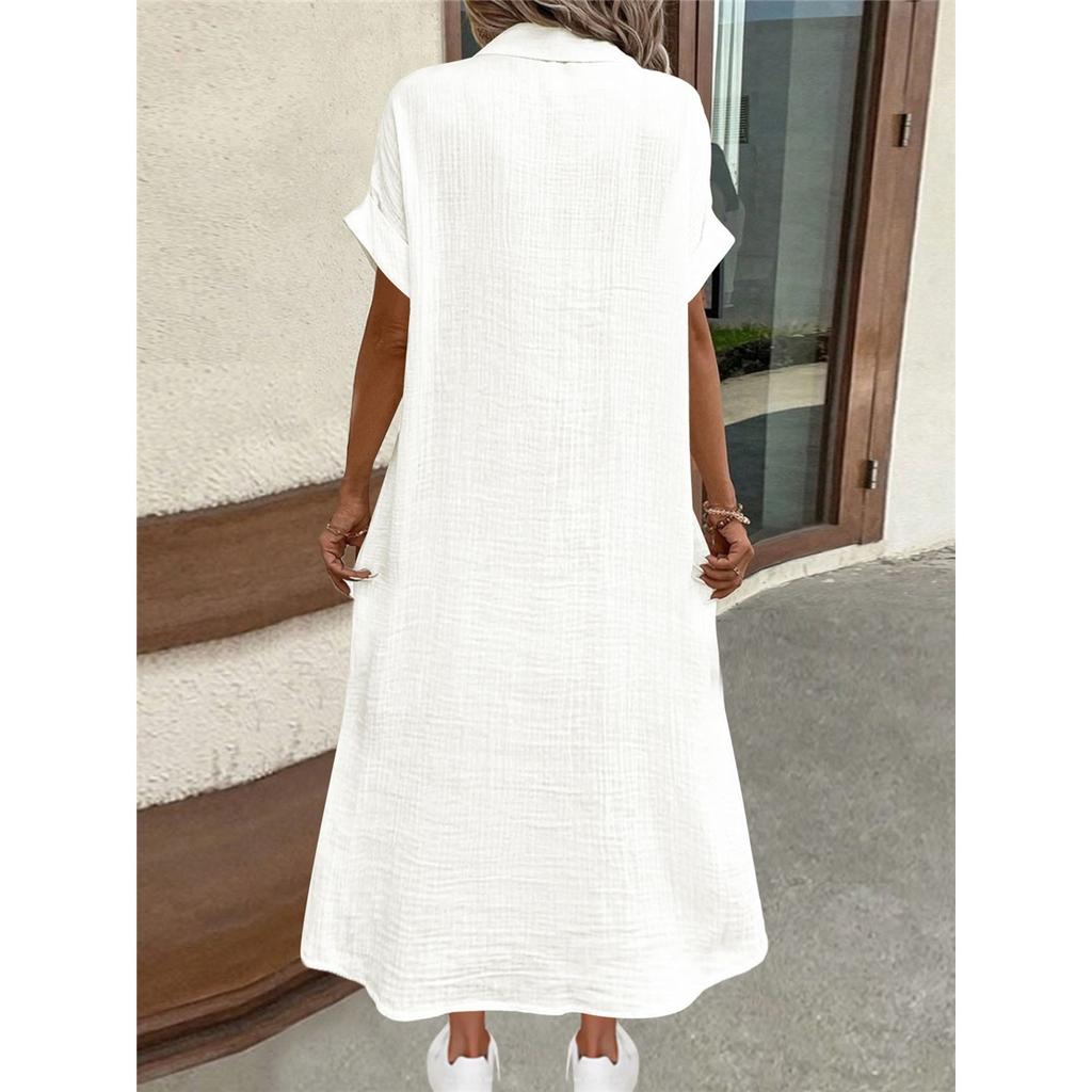 Women's Summer Short-sleeved Lapel Long Shirt Dress