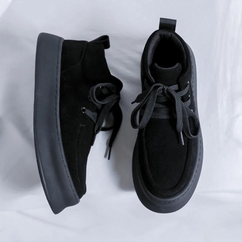 Genuine Leather Men's Casual Boots Designer Ankle Boots Handmade Sewing Male Walking Shoes Warm Plush Fur Winter Boots