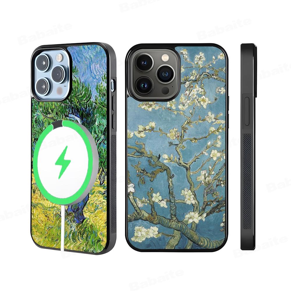 Art Van Gogh Starry Sunflower Phone Case Magnetic Case For IPhone 16 14 13 12 11 15 Pro Max Plus For Magsafe Wireless Charge