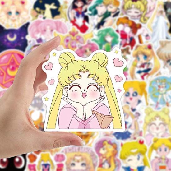 Sailor Moon Aufkleber Wasserdicht Sailor Moon Pretty Guardian Aufkleberpack für und Mehr Set, 100-teiliges Set, Abziehbilder, Koffer, Laptops, Fahrräder, Helme,