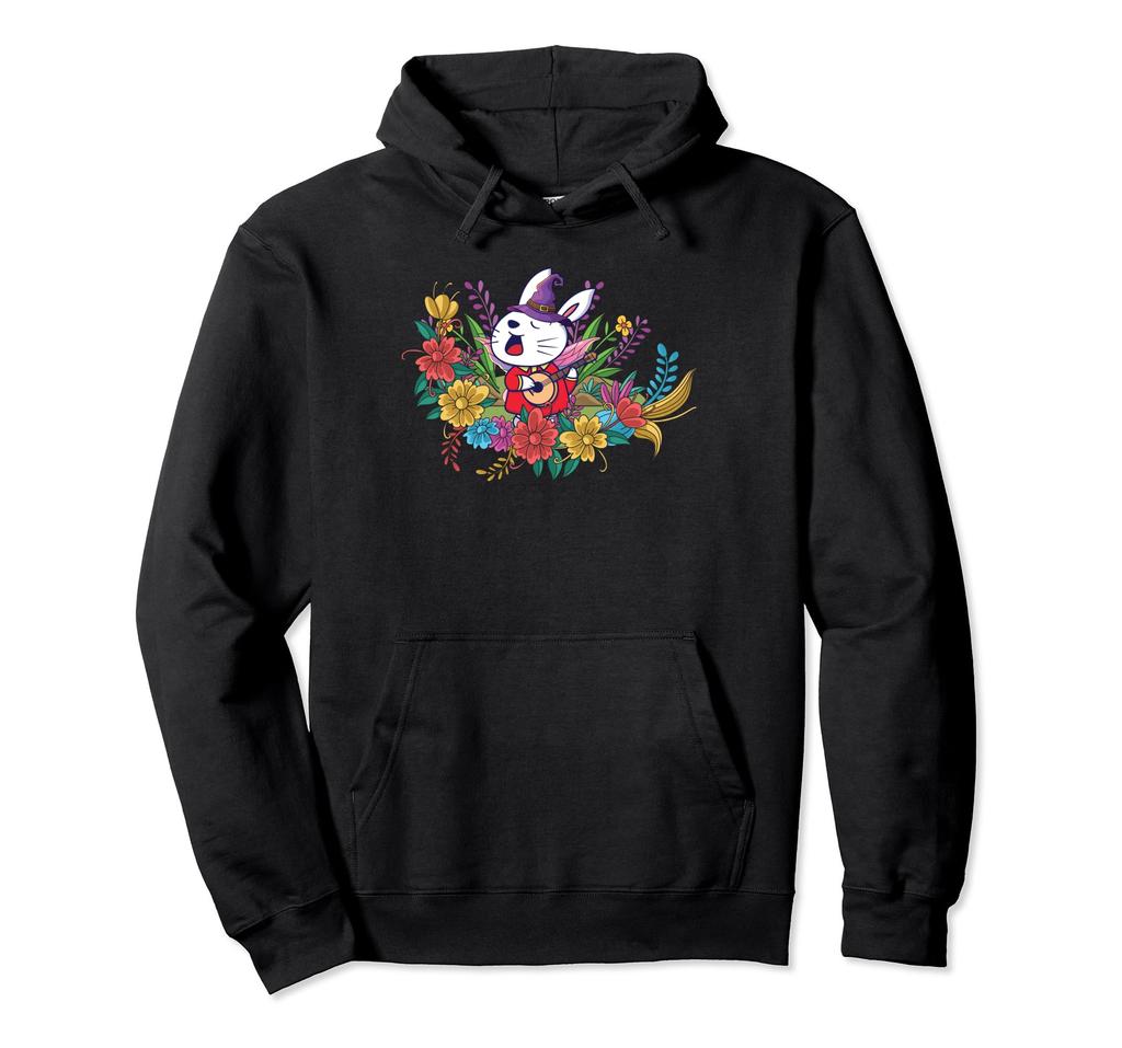 Guitar and rabbit flower hat naturecore cottagecore hoodie
