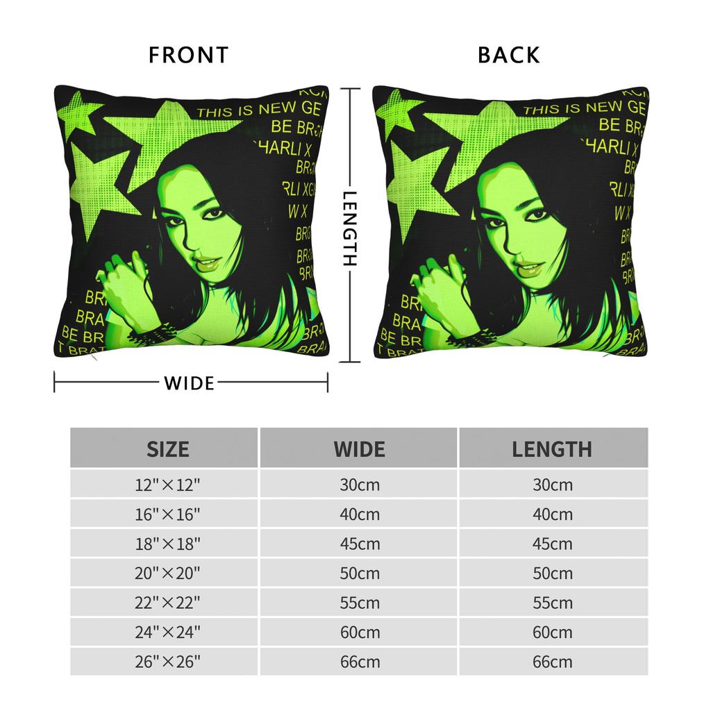 Charli Xcx Brat Pillow Case Square Pillow Cover For Sofa Bedroom Home Decor Morden Pillowcases