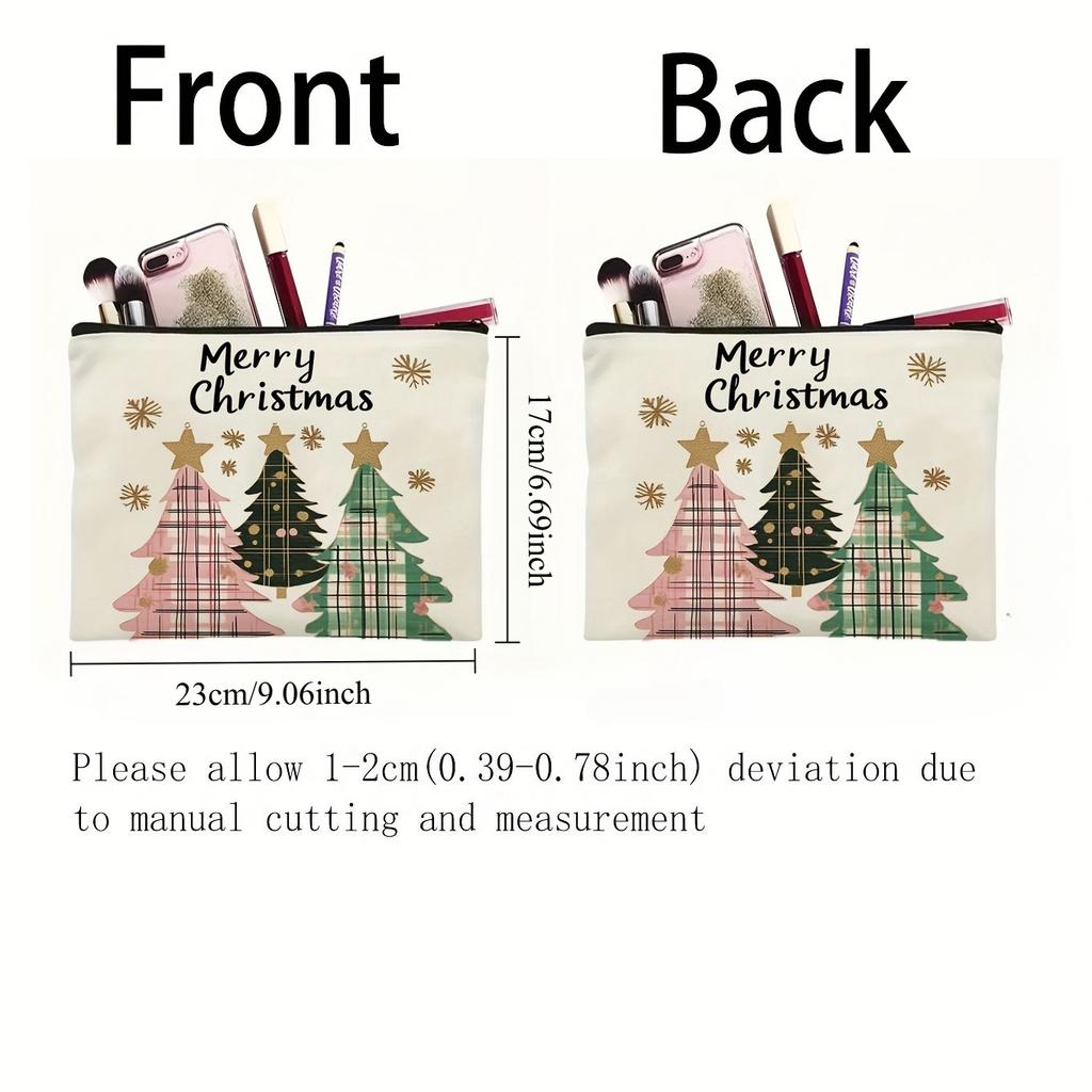1pc Large Capacity Christmas Tree Cosmetic Bag - Durable Imitation Linen, , Scent-Free, Perfect for Travel Storage