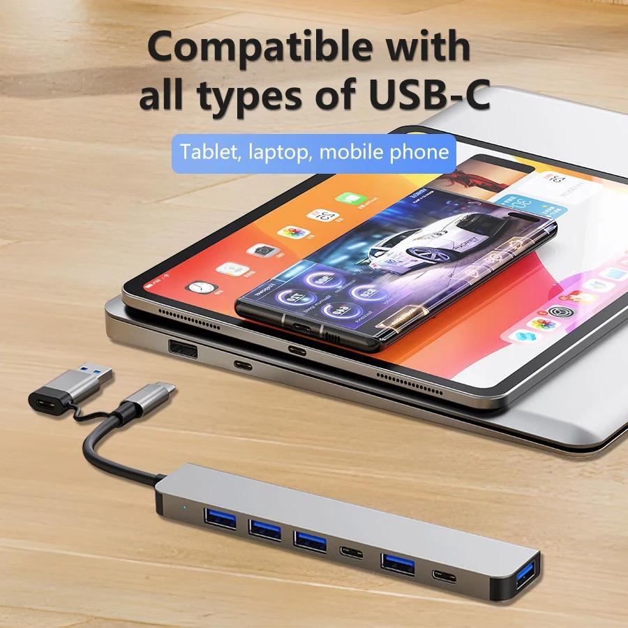 8-in-2 USB 3.0 HUB USB C HUB 4K HDMI Adapter with RJ45 SD/TF High Speed Transmission Splitter TYPE-C HUB For MacBook Computer
