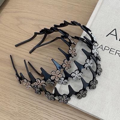 Mode Blume Strass Welle Haarband Kunststoff Haar-Accessoires Haarbänder Flauschige Textur Zähnchen Kamm Haarreifen