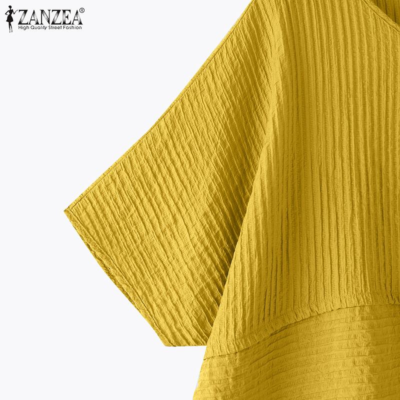 ZANZEA Women Casual O-neck Loose Summer Short Sleeve Blouse