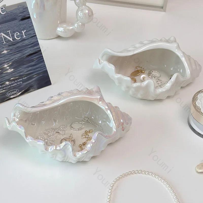 Creative Conch Ceramic Tray Light Luxury Home Decor Trays Decorative Entrance Jewelry Storage Tray High End Organizer Box