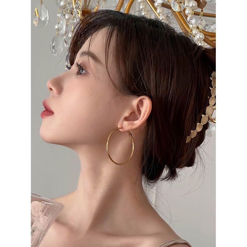 New Arrival Fancy Elegant Earrings Circle Titanium Steel Color Retention Exaggerated Fashionable Minimalist Big Circle Earrings Fashion Ring