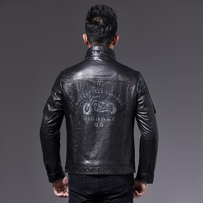 Leather Jacket Men's Slim Stand-up Collar Spring and Autumn New Young Men's Clothing Leather Jacket Locomotive Fashion High-end Coat