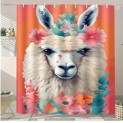 Alpaca Flower Washable Dirt-Resistant Shower Curtain Shower Head Waterproof Polyester Bath Curtain For Home Decor Accessories